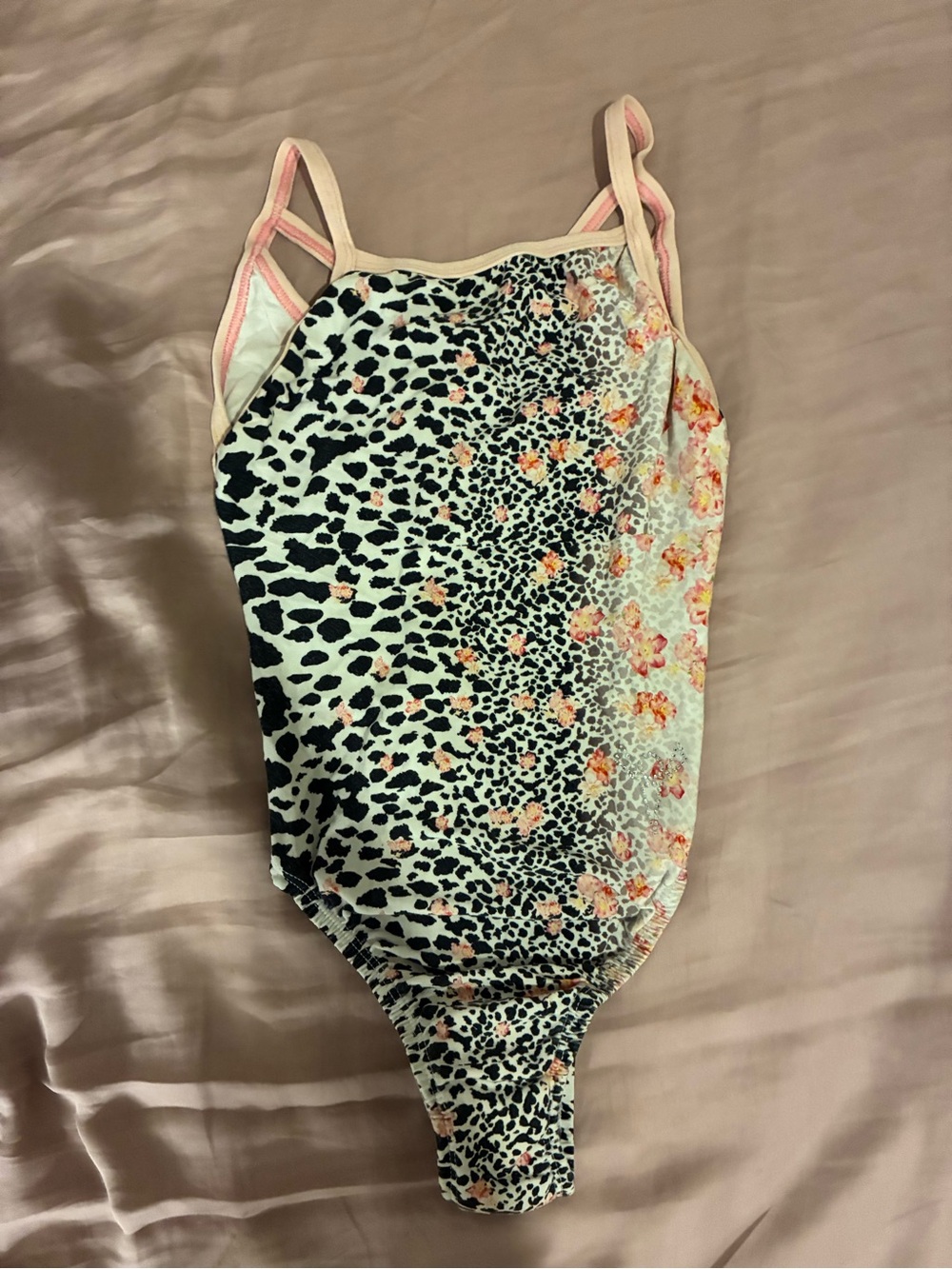 Girls Mixed Leopard & Floral One-Piece gymnastics leotard in Pink